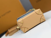 LV 25S NANO STEAMER 18 IN BLUE COTTON DENIM CALFSKIN TRIM GOLD HARDWARE