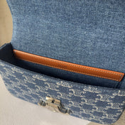 CHAIN SHOULDER BAG CLAUDE 20 IN BAYOUX BLUE TRIOMPHE DENIM SILVER HARDWARE