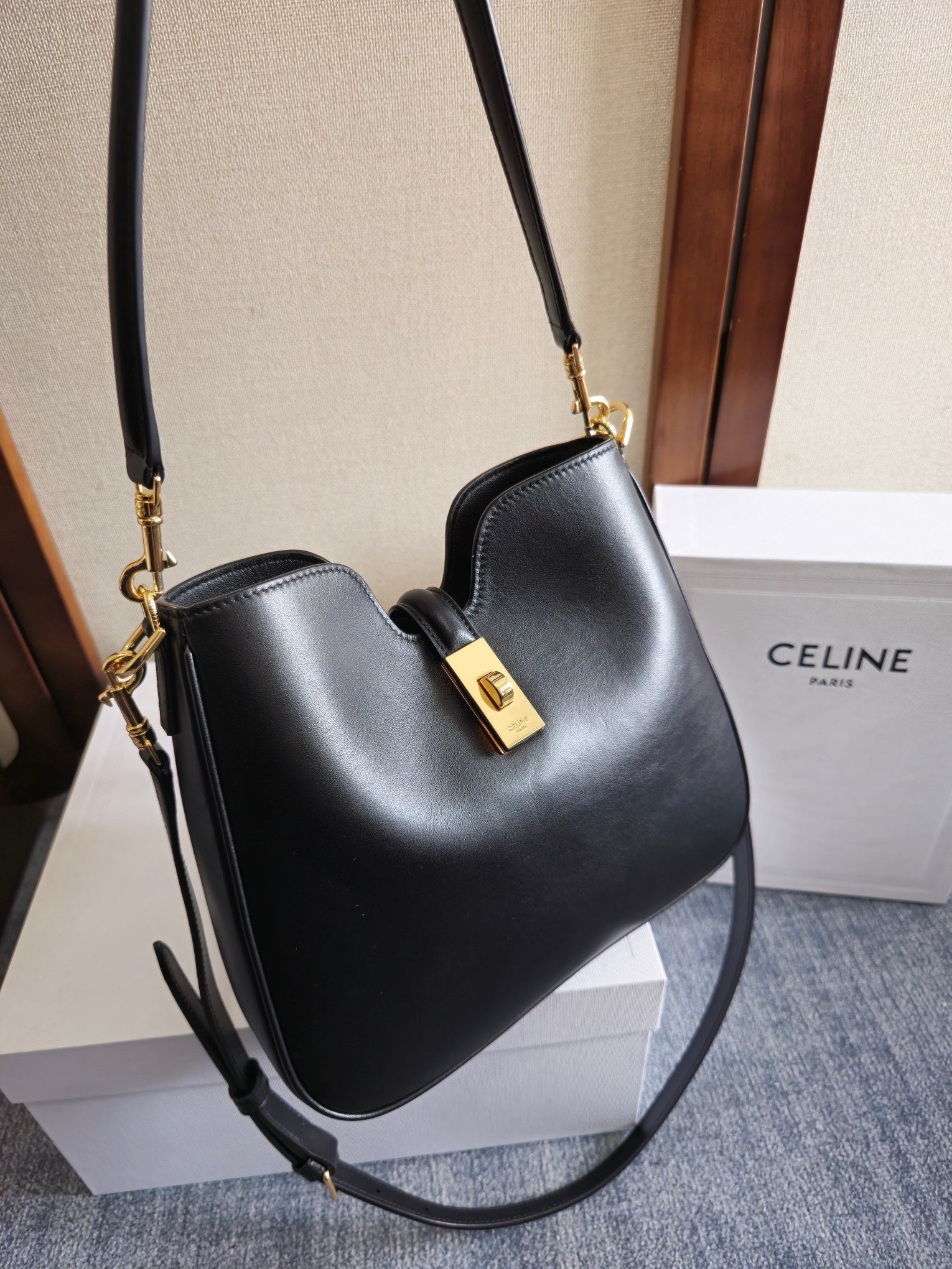 SMALL CAMILLE 16 SOFT BAG 24 IN BLACK SMOOTH CALFSKIN