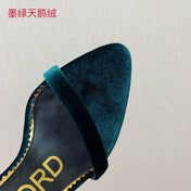 ANKLE SANDAL 10 CM IN GREEN FOREST VELVET AND SILK