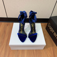 ANKLE SANDAL 10 CM IN NAVY BLUE VELVET AND SILK