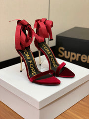 ANKLE SANDAL 10 CM IN CRIMSON RED VELVET AND SILK
