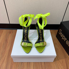 ANKLE SANDAL 10 CM IN PEAR GREEN SILK AND SHEEPSKIN