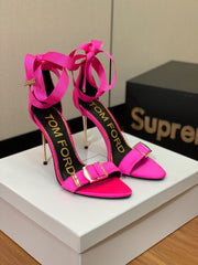ANKLE SANDAL 10 CM IN BRIGHT PINK SILK AND SHEEPSKIN