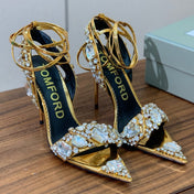 CRYSTAL HIGH HEELS IN GOLD ZP METALLIC PATENT LEATHER