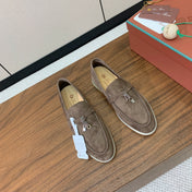 SUMMER WALK LOAFERS BROWN SUEDE SILVER PADLOCK CHARM
