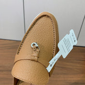 LP FLAT MULES 25S IN BROWN LAMBSKIN WITH SILVER HARDWARE