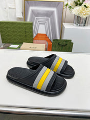 PLATFORM SLIPPERS IN BLACK MIX GRAY AND YELLOW IMPORTED TPU