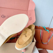 Loro Piana Dark Beige Suede Summer Charms Walk Loafers
