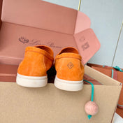 Loro Piana Light Orange Suede Summer Charms Walk Loafers