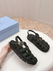 PRA RUBBER FISHERMAN SANDALS BLACK LAMBSKIN