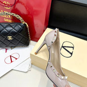 VLTN ROCKSTUD HEELS 25S 85 MM IN SOFT LILAC BEIGE GLOSSY LEATHER