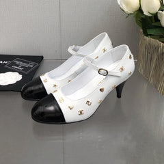 MARY JANE WHITE MIX BLACK LAMBSKIN ATTACH METAL