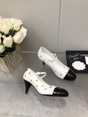 MARY JANE WHITE MIX BLACK LAMBSKIN ATTACH METAL