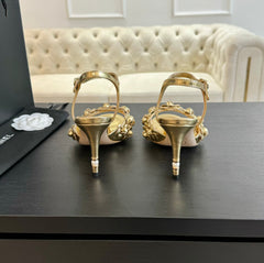 CC Little Camellia World Thin High Sandals Gold Lambskin