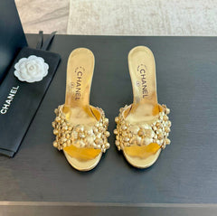 CC Little Camellia World Thin High Heels Gold Lambskin