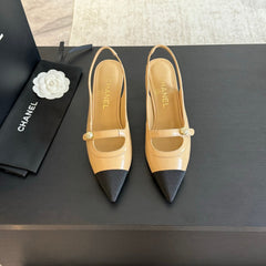 Double C WOMEN'S Slingback SPIRIT TOE Tan brown Lambskin