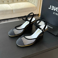 Waterproof Platform High Heels Transparent Heel Mesh  Black