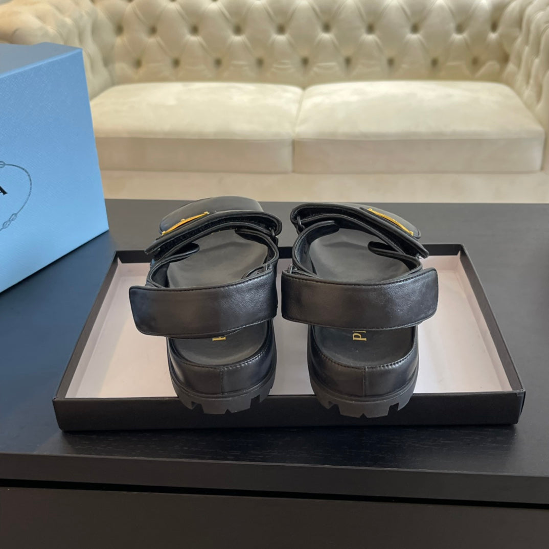 PRA FLAT NAPPA SANDALS BLACK LAMBSKIN