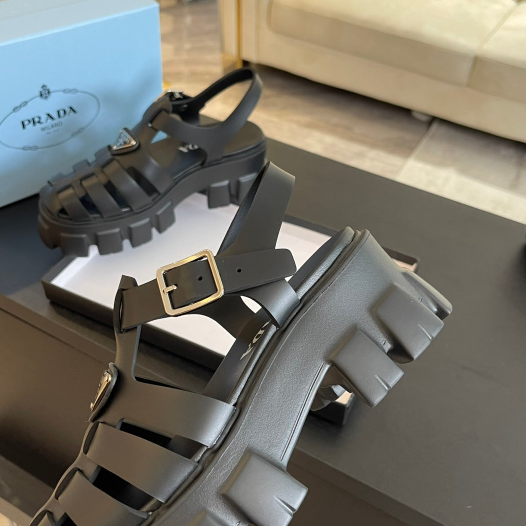 PRA RUBBER MONOLITH SANDALS BLACK CALFSKIN