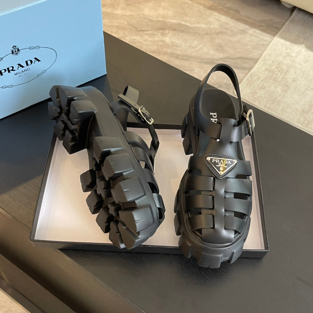 PRA RUBBER MONOLITH SANDALS BLACK CALFSKIN