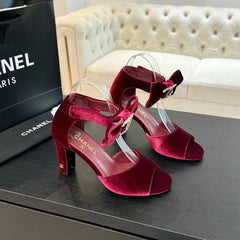 HIGH SANDAL OPEN TOE IN MAROON RED VELVET