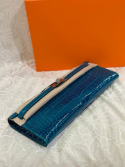 KELLY CUT 31 IN CLASSIC BLUE SHINNY ALLIGATOR LEATHER WITH SILVER HARDWARE (MADE-TO-ODER)