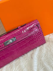 KELLY CUT 31 IN MAGENTA PURPLE SHINNY ALLIGATOR LEATHER WITH SILVER HARDWARE (MADE-TO-ODER)