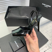 SL FISH MOUTH SANDAL PUMP BLACK POLISHED CALFSKIN