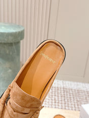 YSL 25S LOAFER MULE IN CARAMEL SUEDE