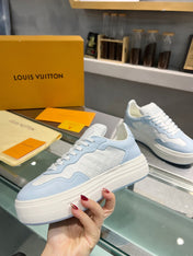 LV WOMEN GROOVY PLATFORM IN WHITE MIX LIGHT BLUE EMBOSSED CALFSKIN
