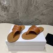 WOMEN TRIOMPHE FLAT THONG IN CALFSKIN DARK BROWN