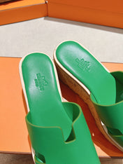 HM 25S HIGH WEDGE SANDALS IN GREEN LAMBSKIN STYLE 25