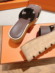 HM 25S HIGH WEDGE SANDALS IN DUSTY ROSE BROWN LAMBSKIN STYLE 19
