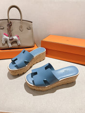 HM 25S HIGH WEDGE SANDALS IN BLUE LAMBSKIN STYLE 10