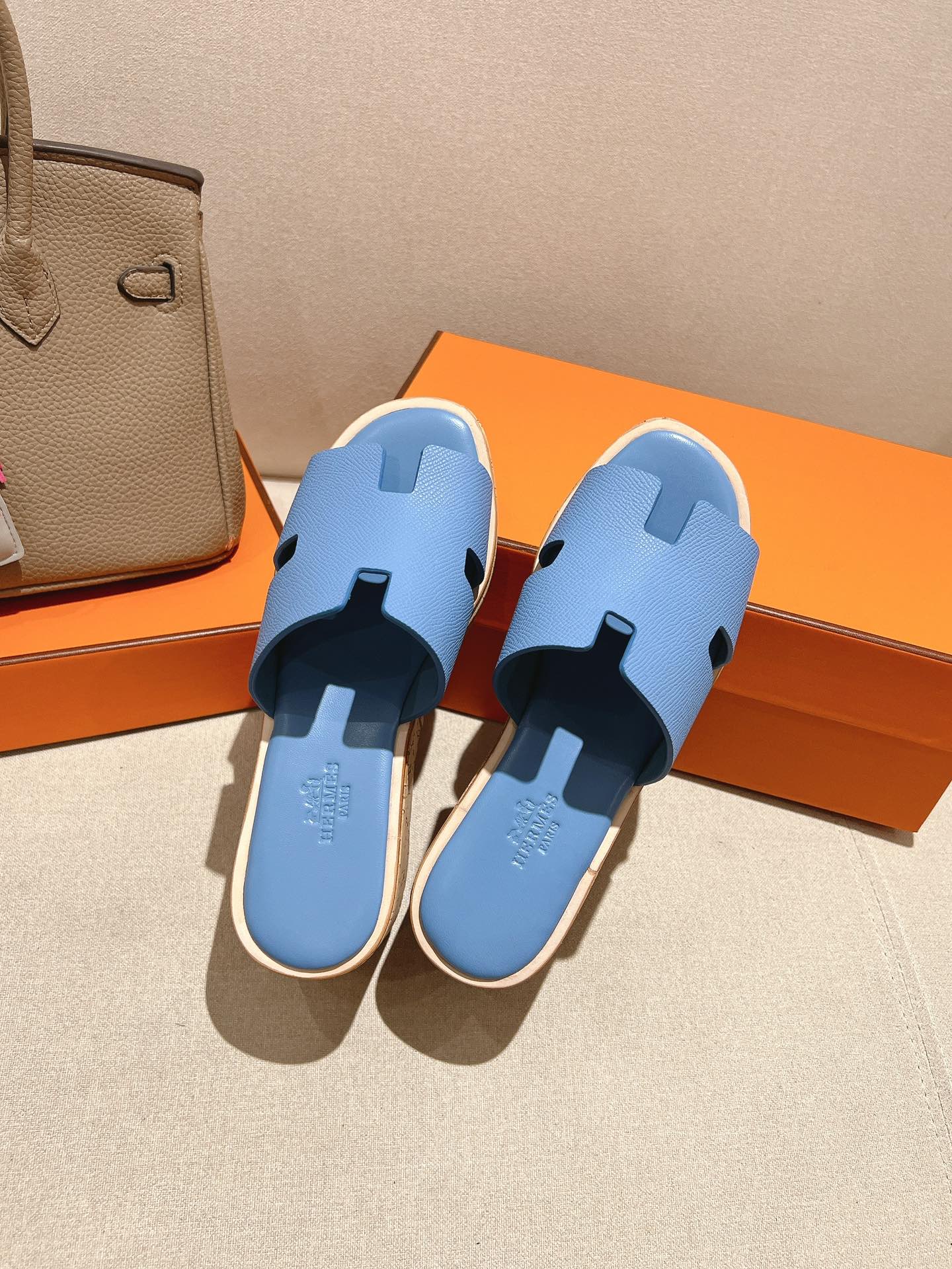 HM 25S HIGH WEDGE SANDALS IN BLUE LAMBSKIN STYLE 3