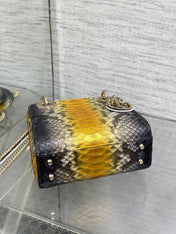 MINI 17 LADY BAG IN SUN FLOWER MIX BLACK SNAKESKIN PATTERN LAMBSKIN