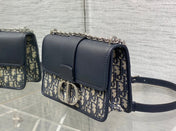 MONTAIGNE EAST-WEST 25 BAG WITH CHAIN IN NAVY BLUE LAMBSKIN AND MONOGRAM JACQUARD