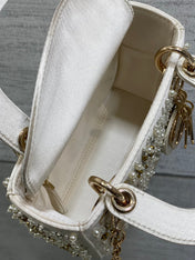 MINI 17 LADY BAG IN WHITE SATIN EMBROIDERED WITH BEADS