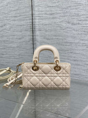 DIOR 25S MICRO LADY D-JOY 16 IN BEIGE LAMBSKIN GOLD HARDWARE