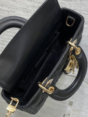 DIOR 25S SMALL LADY D‑JOY BAG 22 IN BLACK CALFSKIN GOLD HARDWARE