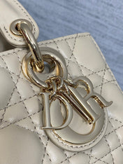 DIOR 25S MICRO LADY D-JOY 19 IN POWDER BEIGE CALFSKIN GOLD HARDWARE