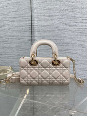 DIOR 25S MICRO LADY D-JOY 19 IN BEIGE CALFSKIN GOLD HARDWARE
