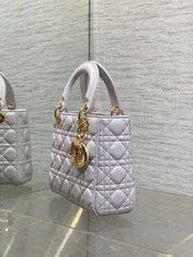 DIOR 25S LADY DIOR BAG 20 IN LILAC CANNAGE CALFSKIN GOLD HARDWRE