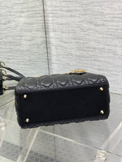 DIOR 25S MEDIUM LADY BAG 24 IN BLACK CALFSKIN GOLD HARDWARE