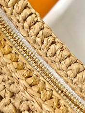 CROISSANT 25 IN NATURAL RAFFIA AND BROWN CALFSKIN TRIM