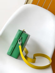 SHOPPER BAG 23 IN GREEN YELLOW CALFSKIN EMBROIDERED LOGO