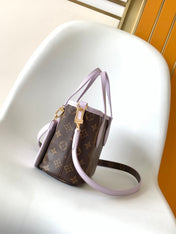 LV 25S NEVERFULL BANDOULIÈRE INSIDE OUT BB 31 IN LIGHT PURPLE AND BROWN CALFSKIN