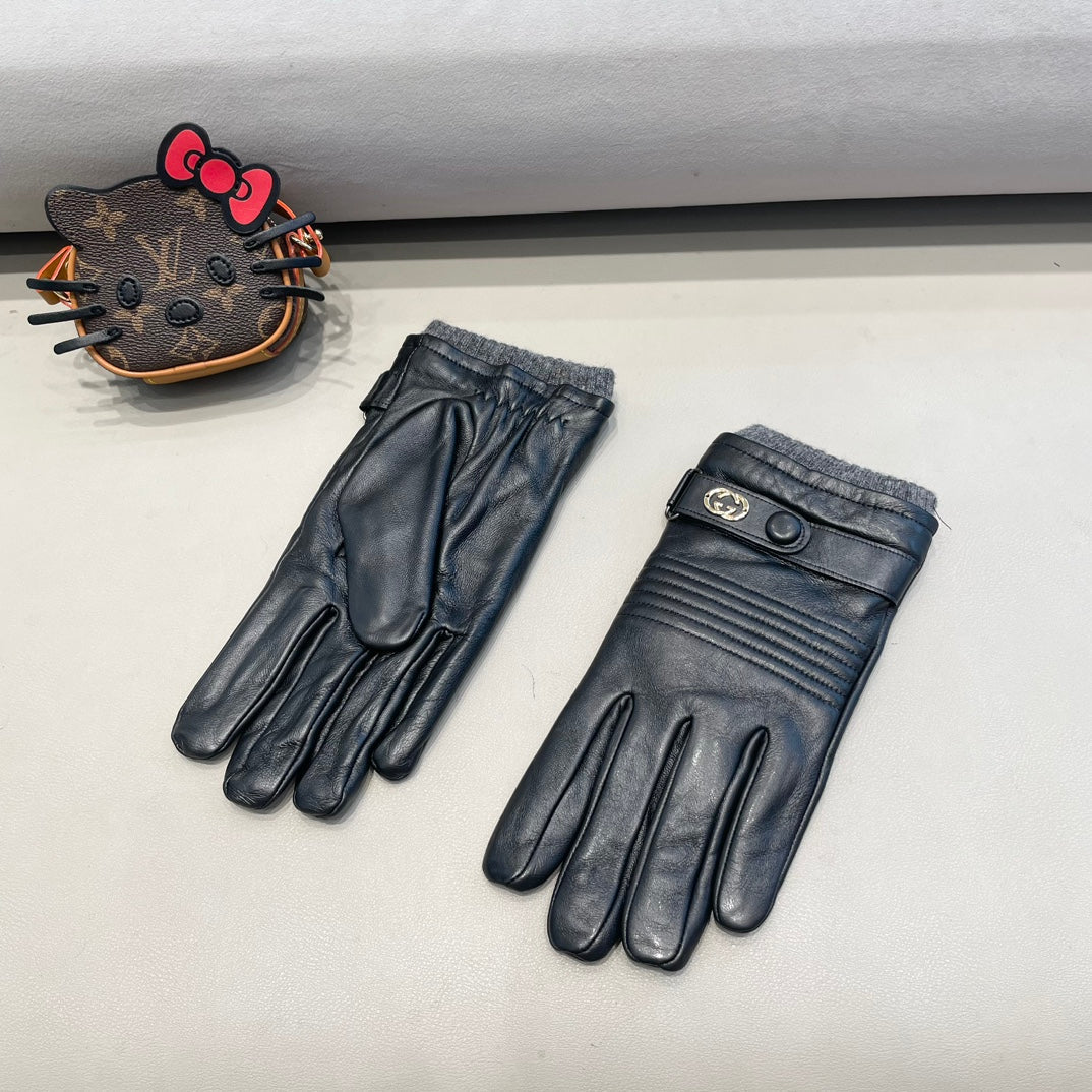 TOUCHSCREEN GLOVES IN BLACK LAMBSKIN MIX WOOL 327782