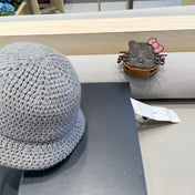 KNITTED BUCKET HAT IN STEEL GRAY WOOL 413396
